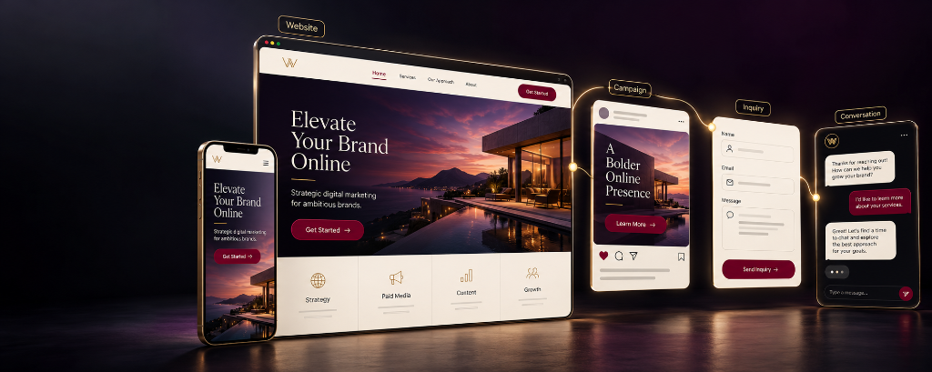 Warner Legacy digital presence pipeline: website, campaign, inquiry, and conversational engagement